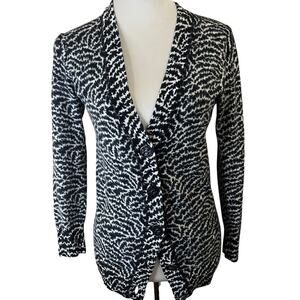 Tory Burch 100% Merino Wool Black & White Patterned V-Neck Cardigan Sweater XS
